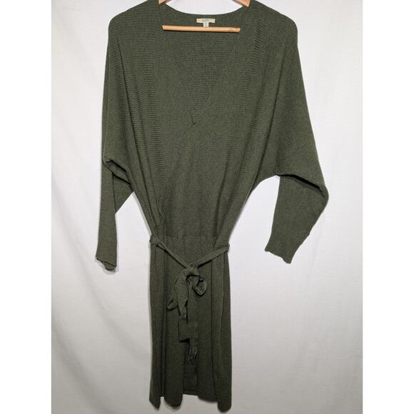 Kori America Womens Olive Ribbed Knit Deep V Sweater Dress M/L Nursing Friendly - Picture 4 of 7
